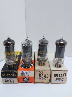 Cv454 Ge Lot Of 4 Rca Sylvania 6ba6 Ef93 Tested Strong Vacuum Tube Grey Plate