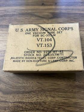 Bc-357-m Ken-rad Vintage Army Signal Corp Pair Vt-153 Vacuum Tubes For