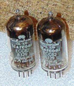 B329-ecc82 Marconiphone / Mullard Pair B329 Ecc82 12au7 Tall Plates Square Getter Tubes Nos British