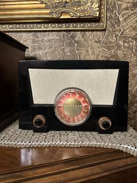 Raytheon Fr-81 Tube Radio Deco Dial Black Bakelite Works Rare Vintage