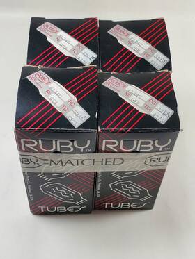 El-34c Ruby Matched Quad. 4 Boxed Tubes. Reddish Brown Bases Double Getter