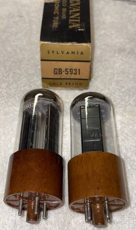5931 Sylvania 5631 Pair Gold Brand Brown Base Black Plate D Getter Tubes Tv7 Test Nos