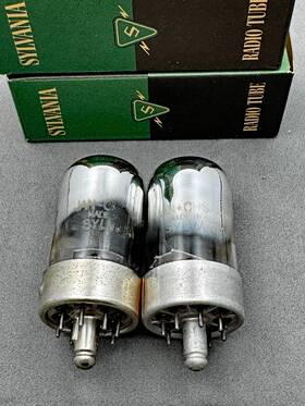Jan-chs-7n7 Sylvania 2 Tubes 1959 Black T Plates Mil Spec Test Nos Amplitrex
