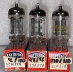 Raytheon 12AU7A Black Plate O-getter Vacuum Tubes Lot Of 3 TV7 Tested Nos Nib. Fixed Price $70.00.
