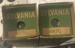 Nos 1942 Pair Nib 6N7G Sylvania Oak Leaf Sealed Black Plates Foil Rare Tested. Fixed Price $88.00.