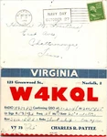 1948 W4KQL Qsl Postcard Norfolk Va Navy Day Cancel Hallicrafters SX-16 DB-20. Fixed Price $11.99.