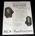 1926 Old Magazine Print Ad, Rca Radiotron Tubes, For More Power, UX-120!. Fixed Price $12.99.