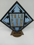 Stunning Telefunken Logo Display Sign & Wood Base Gold Black On 'glass' Blue. Fixed Price $58.00.