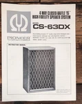 Pioneer CS-63DX Speaker Owners / User Manual *original*. Fixed Price $24.97.
