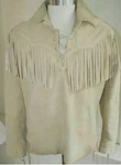 Mens Western Beige Buckskin Suede Leather Mountain Man Fringes Shirt MS-452. Fixed Price $133.02.