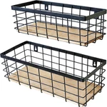 Detachable Metal Wire Basket With Wood Base - Set Of 2, Black. Fixed Price $32.99.