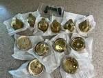 Lot (6) Cafe Brushed Brass Knob And Trim Rings For Ranges Set. Fixed Price $160.00.