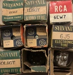 Lot Antique Electron Radio Tubes 5Y3GT/12J5GT/6EW7/6P5/6J5/50L6/6SR7/6Q7 Tested. Fixed Price $18.04.