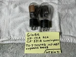 2 Globe Amplifier Tubes Rca UX-171A CX-371A TV-7 Tested 100% Plus Engraved. Fixed Price $89.99.