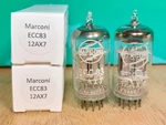 Pair Of Marconi 12AX7 ECC83 Silver Plate Vacuum Tubes. Fixed Price $275.00.