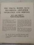 Viking RA72 Recording Amplifier Owners Service Manual Original. Fixed Price $74.99.